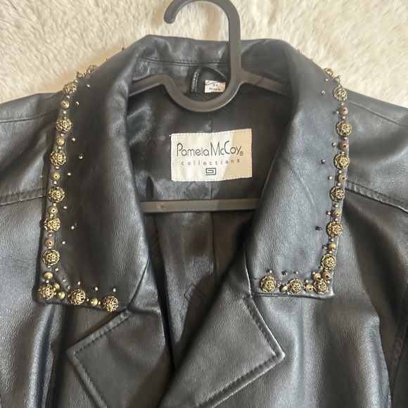 Vintage Romeo McCall Black Genuine Leather Blazer Jacket Women's 3XL Beaded Coll - Picture 9 of 16